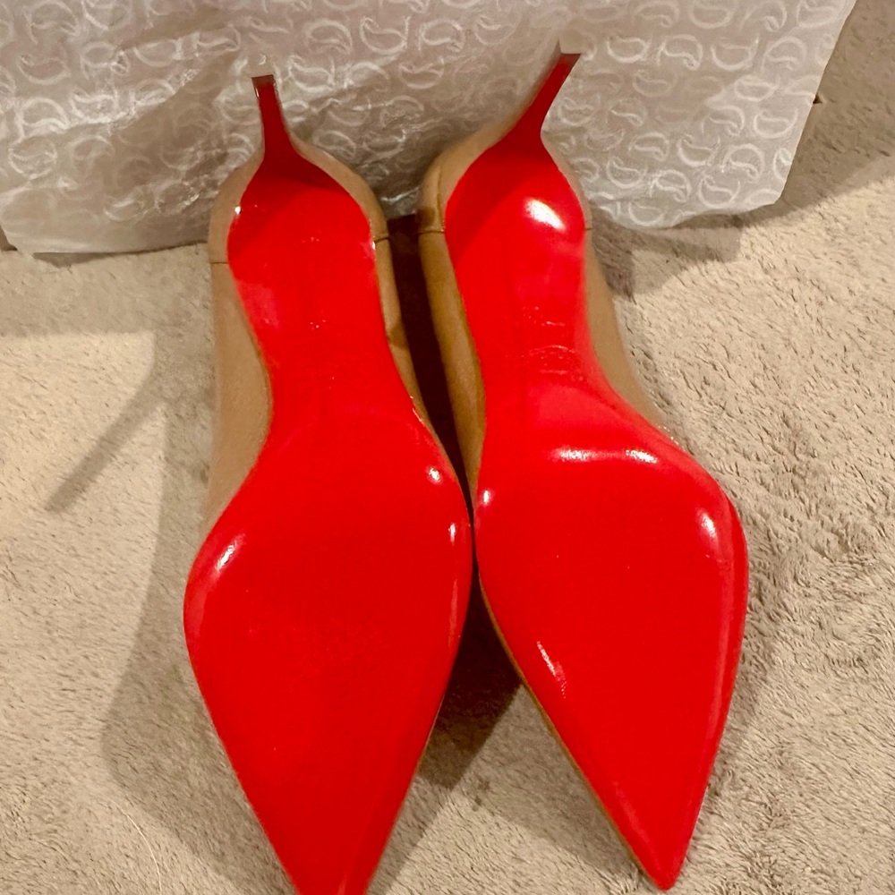 Christian Louboutin Patent Leather Pointed-Toe Pump in Tan with Red Sole - Picture 5 of 6
